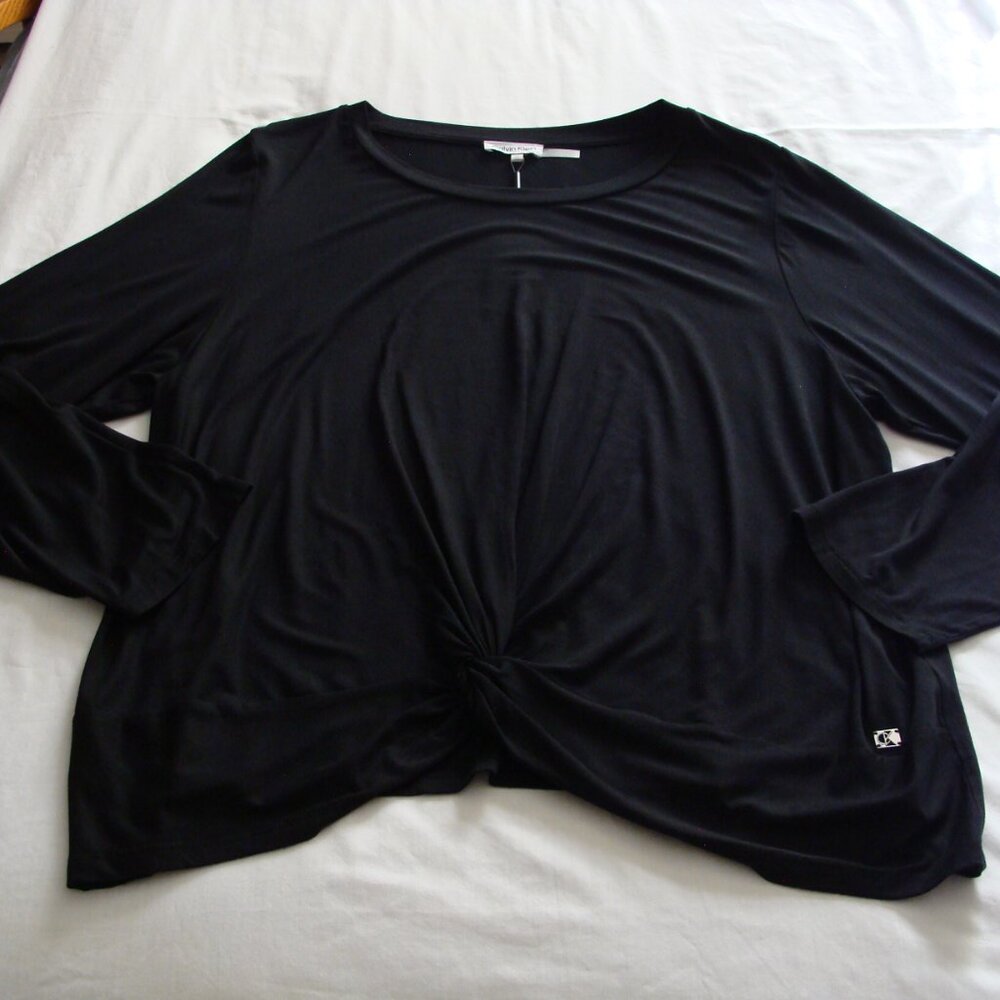 CK CALVIN KLEIN Black Long Sleeve SCOOP Neck KNOTTED Hem TEE Sz 3X